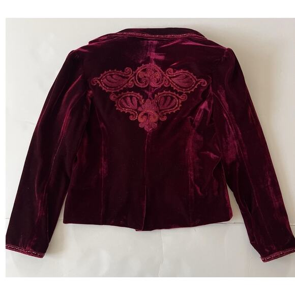CAPRI Velvet Embroidered Blazer Women M Red Cropped Beaded Whimsical Retro - Picture 1 of 10